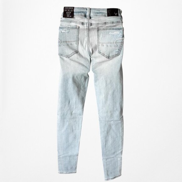 American Eagle Outfitters Light Wash Distressed Ripped Knees Skinny Jeans 00S - Picture 8 of 8